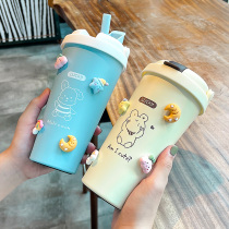 Thermos cup with straw Female 304 stainless steel high-value water cup cute student portable net celebrity accompanying cup