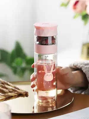 Double insulation glass cup portable cute tea separation with filter screen summer tea cup heat preservation water Cup Female