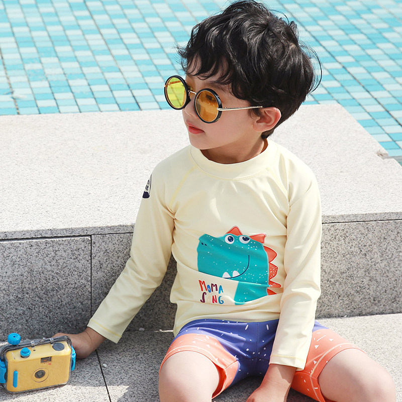Sunscreen dinosaur boy swimming trunks Children's swimsuit Boys middle and large children baby split long sleeve sunscreen holiday swimsuit