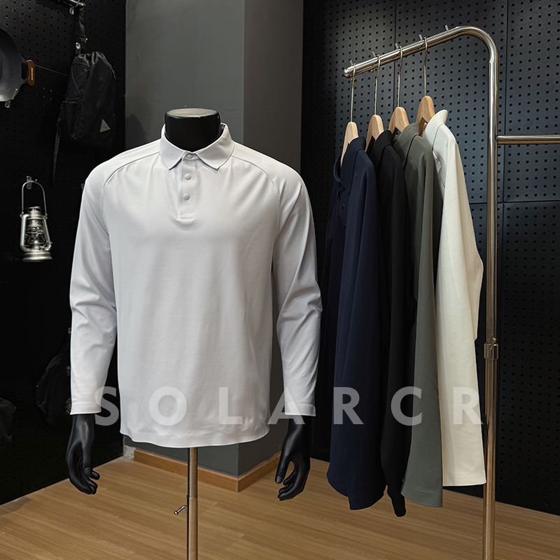 Solarcr Men's Autumn and Winter Lapel Long-Sleeved Casual Loose Versatile Polo Shirt Pure Color Warm Base Layer Top