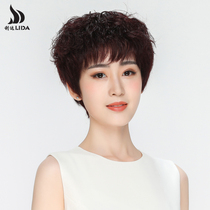 Hand-woven real hair wig Female short hair short curly hair middle-aged and elderly mother wig set full headgear style real hair natural