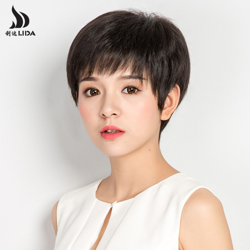 Wig Woman Short Hair Straight Hair Real Hair Middle Aged Lady Mother Wig Sleeve Full Headgear Style Natural Fake Hair