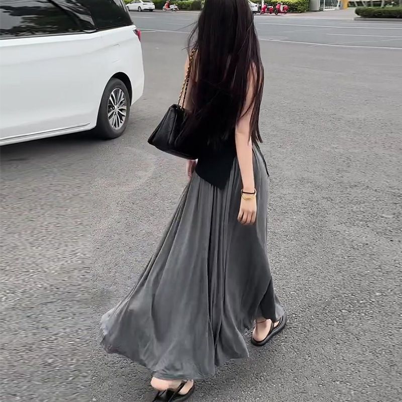 New Modal Drapey Long Skirt, Ankle-Length Skirt, High-Waisted, Slimming, Drapey, Extra-Long Women's Skirt for Summer