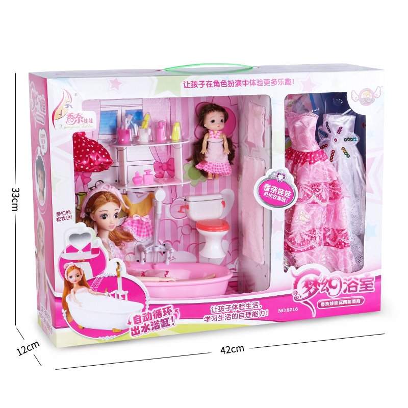 Pudding mới cô gái búp bê Barbie đặt phun nước công chúa phòng lưu thông nước tắm nhà tắm đồ chơi - Búp bê / Phụ kiện