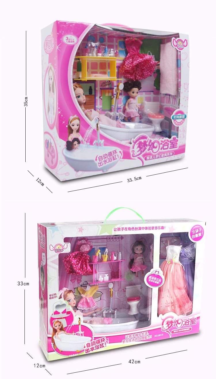 Pudding mới cô gái búp bê Barbie đặt phun nước công chúa phòng lưu thông nước tắm nhà tắm đồ chơi - Búp bê / Phụ kiện