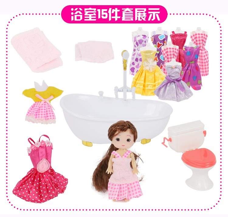 Pudding mới cô gái búp bê Barbie đặt phun nước công chúa phòng lưu thông nước tắm nhà tắm đồ chơi - Búp bê / Phụ kiện