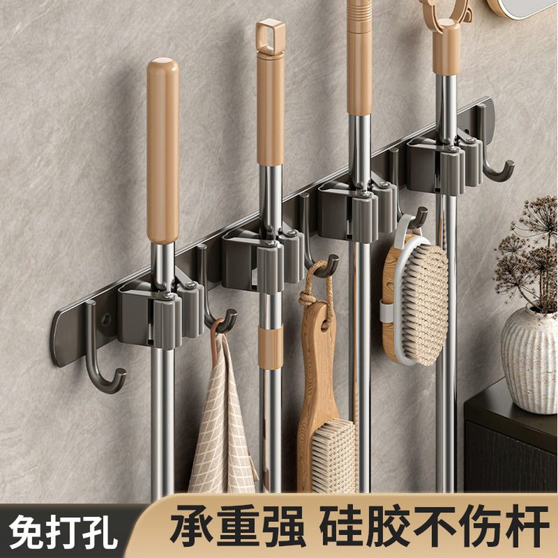 Wall-Mounted Stainless Steel Mop Holder, No-Drill Mop Hook, Bathroom Broom Storage Rack, Toilet Mop Rack