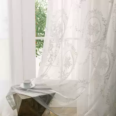Curtain white gauze curtain light transparent chiffon semi-shading balcony bay window bedroom white sand curtain white curtain