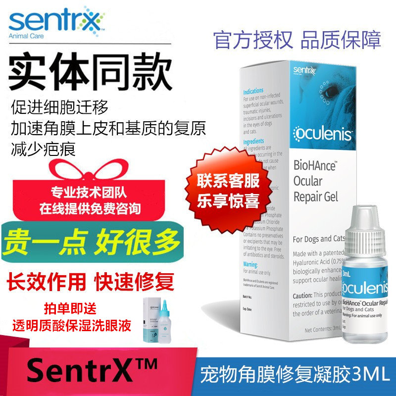 American SentrX Corneal Damage Repair Gel Pet Dog Cat Keratitis Ulcer Rot Ocular Disease 3ml