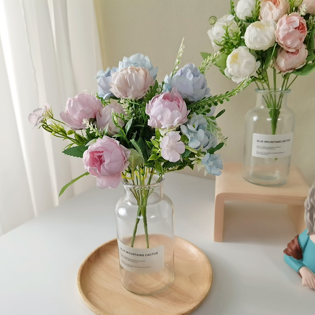 5 simulation small peony flower fake flower bouquet table display interior decoration flower Nordic ins fresh 634