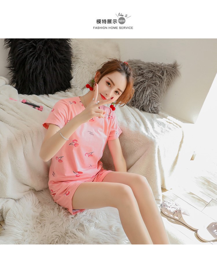 Bộ đồ ngủ nữ cotton mùa hè ngắn tay hai mảnh phù hợp với mùa hè Phiên bản Hàn Quốc của sinh viên tươi hè mùa hè mỏng phần dịch vụ tại nhà mùa xuân và mùa hè - Cặp đôi bộ đồ ngủ