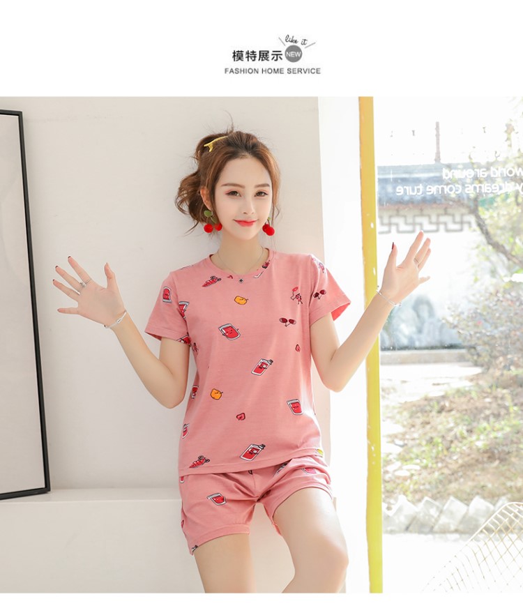 Bộ đồ ngủ nữ cotton mùa hè ngắn tay hai mảnh phù hợp với mùa hè Phiên bản Hàn Quốc của sinh viên tươi hè mùa hè mỏng phần dịch vụ tại nhà mùa xuân và mùa hè - Cặp đôi bộ đồ ngủ
