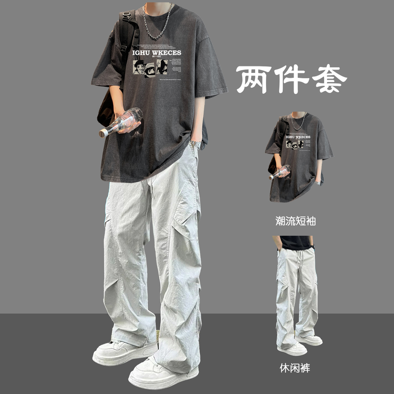 Summer New Men's T-Shirt Short-Sleeved Youth Men's Clothing Handsome Student Trendy Outfit Complete Set of Clothes Summer New Men's T-Shirt Short-Sleeved Youth Men's Clothing Handsome Student Trendy Outfit Complete Set of Clothes