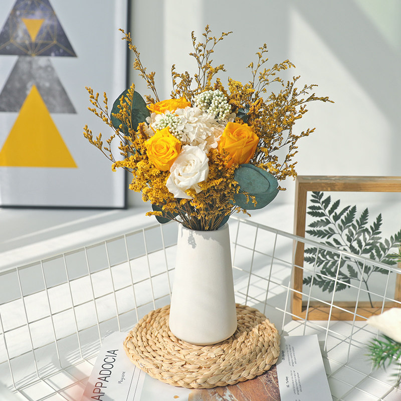 Eternal true flower Light luxury ins wind premium roses dried flower bouquet flowers diy materials Living room decoration ornaments