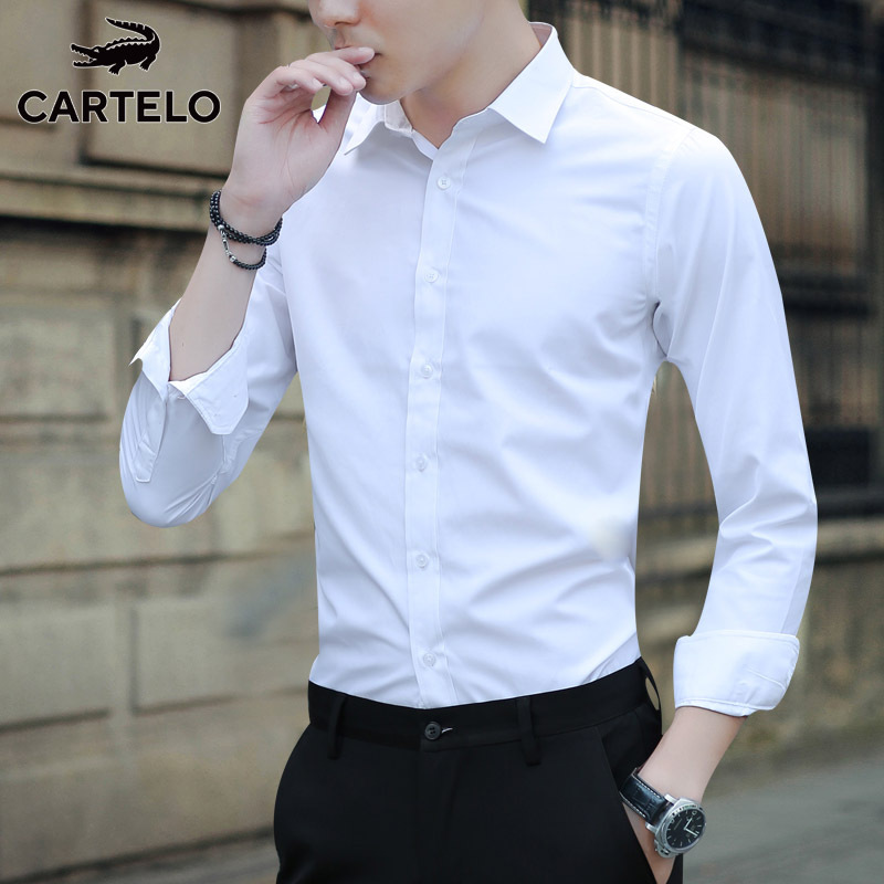 Special Clearance Spring Long-Sleeve Men's Business Striped Pure Cotton Non-Iron Solid White Shirt Work Shirt