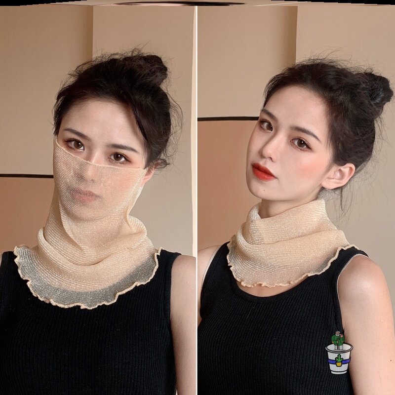 Silk scarf summer thin cervical vertebra cover strawberry print artifact summer to block thyroid neck scar sunscreen neck scarf ice silk