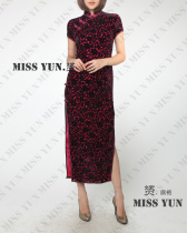 2019 New Custom rose red black real velvet fashion improved sea style cheongsam dress mother wedding dress