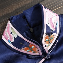 Shanghai Jinzhiyuyeyun cheongsam advanced custom-made navy silk heavy satin embroidery with big peony