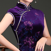  Deep violet painted big peony velvet cheongsam fashion gentle mother daily banquet autumn and winter can be made tops