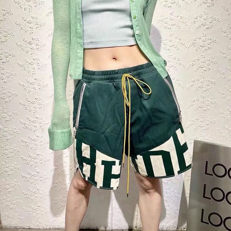 Rhude New Color-Blocked Basketball Sports Drawstring Shorts High Street Retro American Beach Loose Casual Five-Point Shorts Rhude New Color-Blocked Basketball Sports Drawstring Shorts High Street Retro American Beach Loose Casual Five-Point Shorts