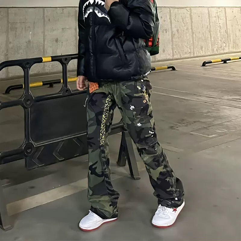 Gallery Dept Leopard Print Camouflage Splatter Patchwork Cargo Pants High Street Retro American Style Frayed Casual Long Pants Trendy