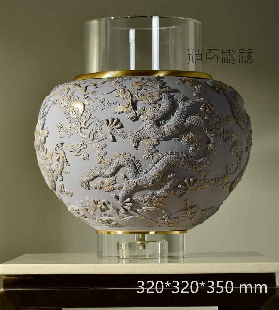 Fine work sculptures New Chinese light extravaganza Dragon Relief Gypsum Vase Pendulum with soft-fit sample House Sample House Display Center Clubhouse