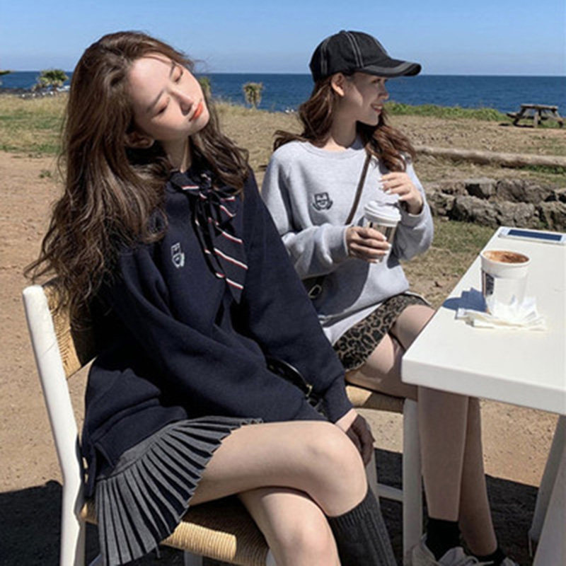 Cool girl prefect style wear sweatshirt pleated skirt two-piece set Hong Kong style sweet girl gentle temperament set skirt