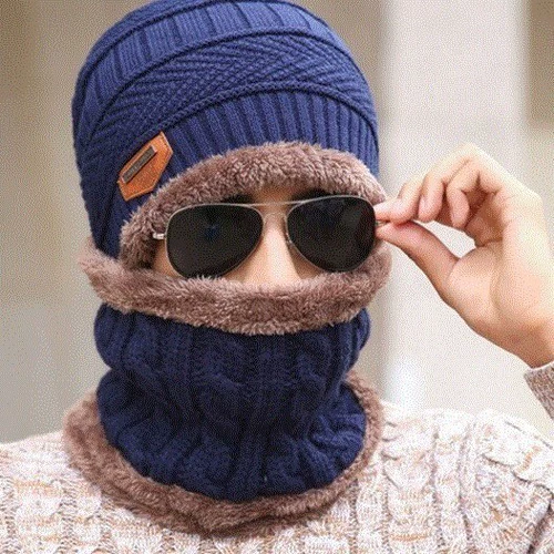 Мужчины зимняя вязаная шляпа для мальчиков кепка+шарф теплый шаль.