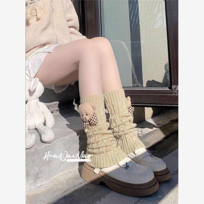 Cute Bear Doll Sock Covers Jk Knitted Woolen Calf Socks for Women Retro Melard Brown Khaki Leg Warmers Cute Bear Doll Sock Covers Jk Knitted Woolen Calf Socks for Women Retro Melard Brown Khaki Leg Warmers