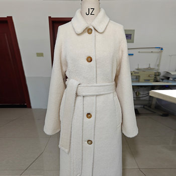 加厚羊驼绒阿尔巴卡奢品高端带里衬白色长款大衣超保暖毛呢外套女