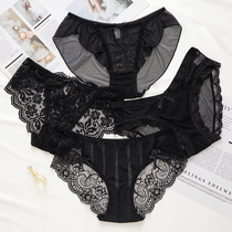 4 sexy lace underwear women cotton crotch low waist no trace hot girl Japanese big size Lady breifs