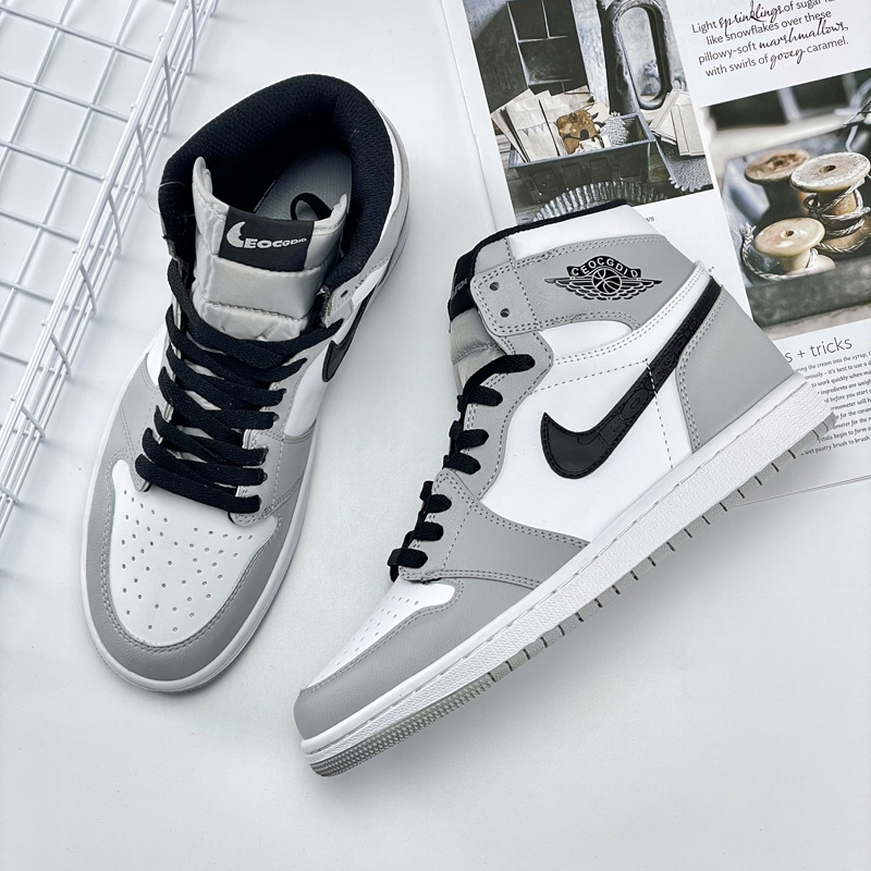 A.J Men's High-Top Sneakers in Ash Color, Men's Style from Putian, A.J1 Mid-Top Panda Black and White Shoes, Casual Pure White Women's Shoes