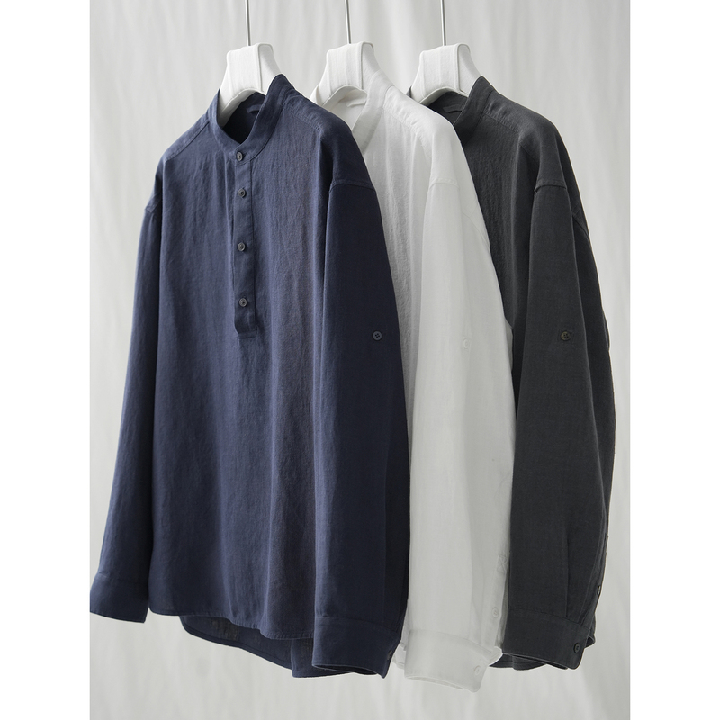 Ma·Fu European Imported High-Quality 100% Linen Top, Summer Loose-Fitting Henry Collar Shirt Without Tightness