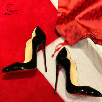 Socialite Style Curved Wave High Heels, Thin Heels, Black Sexy Single Shoes, Bedroom Women's Shoes, Pure Desire Cl Red Sole Shoes