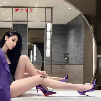 Cla Genuine Leather Shoes Fashion Star Red Sole Pointed Toe High Heels Laser Purple Shallow Mouth Flats Stiletto French Style