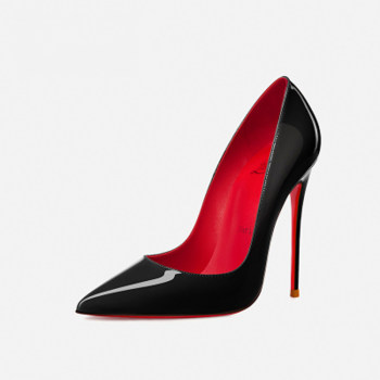 Lasanye1949 Genuine Leather Socialite 12cm High Heels Black Patent Leather Sexy Stiletto Shallow Low Heel Single Shoes for Women