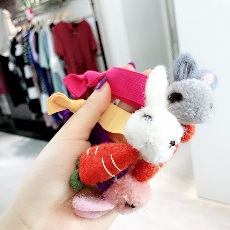 Mũ len dễ thương của Nhật Bản và Hàn Quốc làm bằng tay len cảm thấy dây tóc dày màu cao su ban nhạc thỏ không làm tổn thương tóc bóng đầu dây phụ kiện tóc - Phụ kiện tóc kẹp tóc nơ