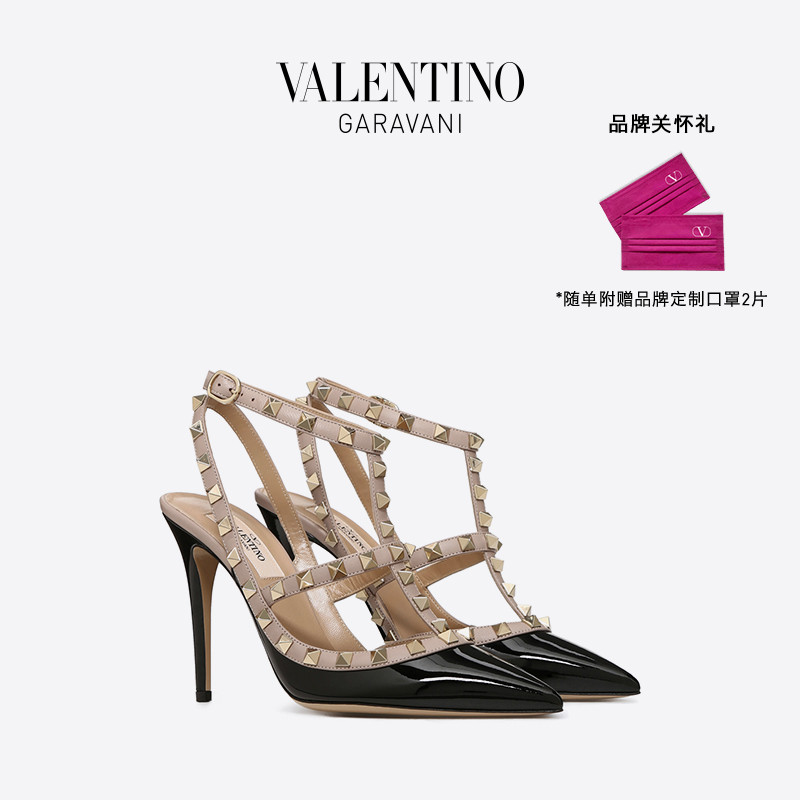 VALENTINO VAN RENTINO Ms. ROCKSTUD lacquered leather rivets high heel shoes (heel high 10 cm)