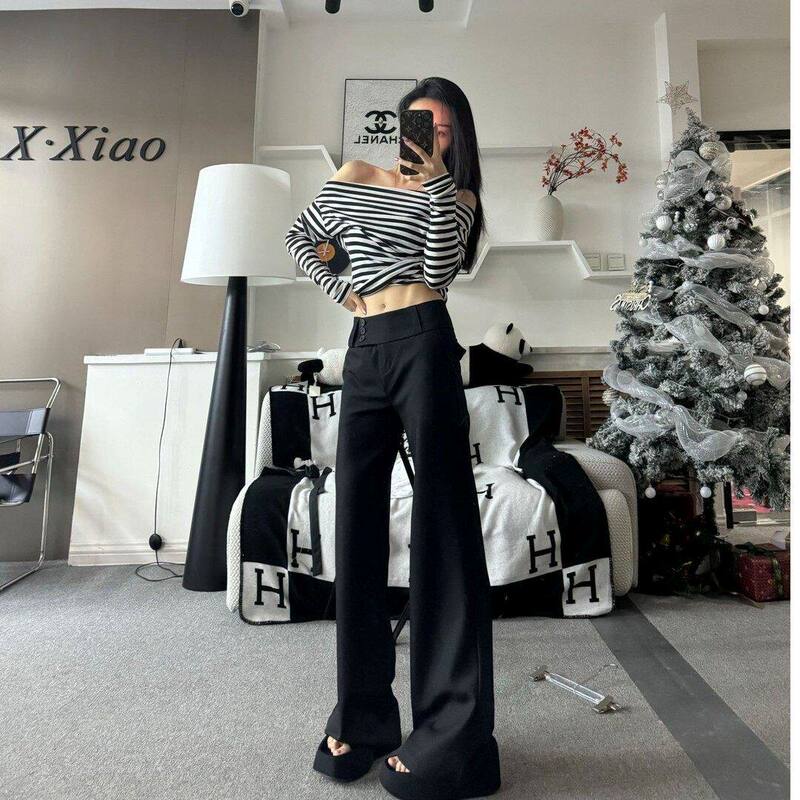 Buzi Shangpin [Designer Style] Long-Leg, Slightly Flared, Slimming, Low-Waist, Fitted, Narrow-Cut, Versatile Straight-Leg Suit Pants