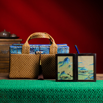 Xiangchuanli pure handmade Hunan embroidery double-sided embroidery pen holder blue rattan Spring Festival celebration tea gift box set