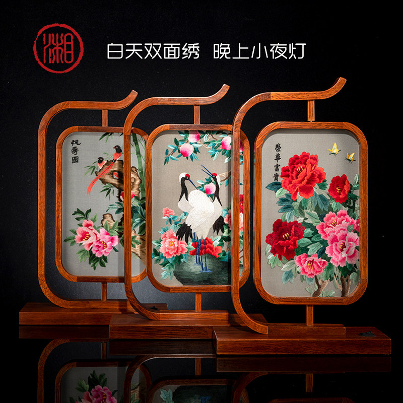 Xiang Chuanli Xiang embroidery double-sided embroidery hand embroidery round screen desktop atmosphere lamp small night table lamp decoration new product creative gift