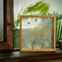 Xiangchuanli Hunan embroidery purple sandalwood frame pure handmade silk double-sided embroidery desktop ornaments Hunan specialty gifts