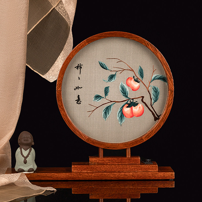 Xiang Chuan Li Xiang embroidery double-sided embroidery hand-embroidered round screen table top atmosphere lamp small night table lamp decoration new creative gifts
