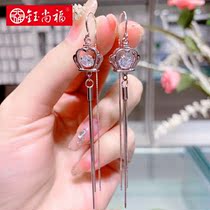 Yushangfu s925 sterling silver temperament long smart crown earrings Japanese and Korean personality beating heart tassel anti-throwing ear