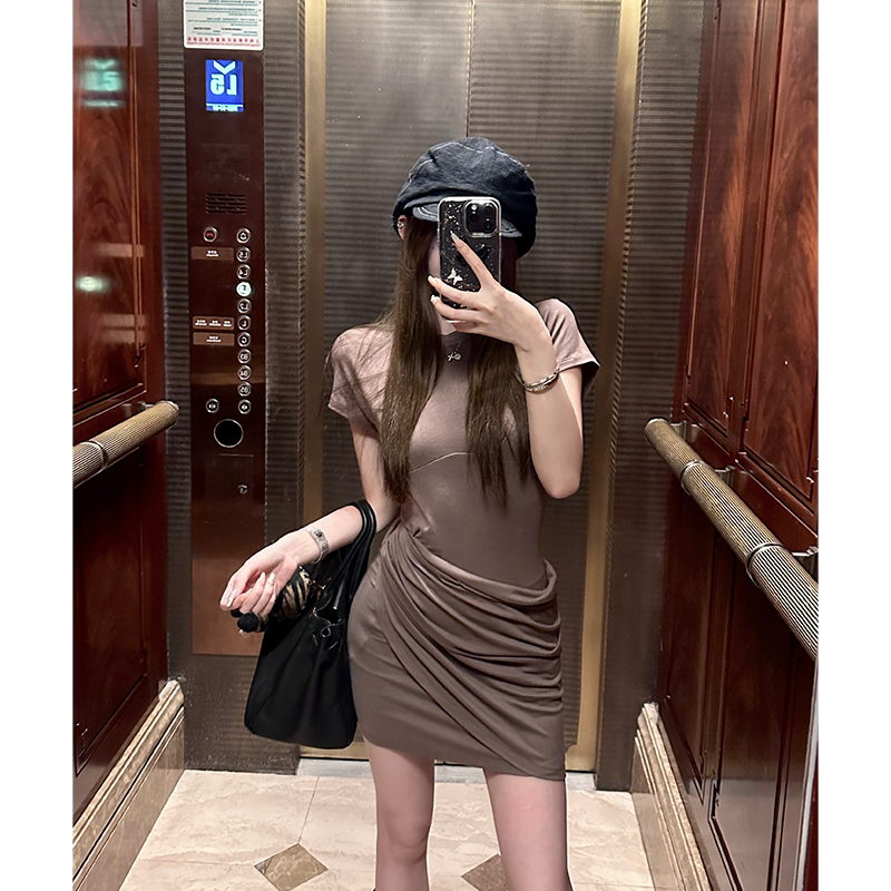 Titi Sister [Jac Kensington Caramel] Hot Girl Slim Fit Short Skirt Two-Way Wear Round Neck Short Sleeve Dress for Women
