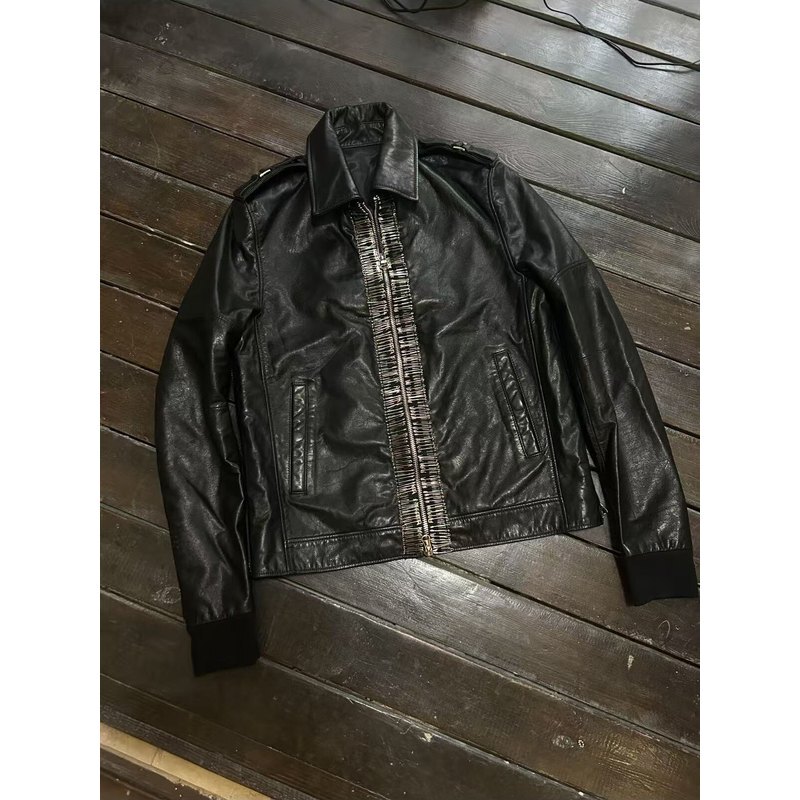 Serum Leather Jacket with Safety Pin Details/Vegan-Tanned Distressed Leather Archive/Original Visual High-Street Design Serum Leather Jacket with Safety Pin Details/Vegan-Tanned Distressed Leather Archive/Original Visual High-Street Design
