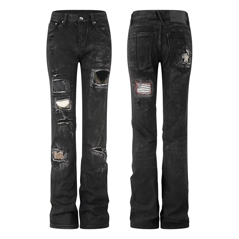 Serumcore Full-Grain Leather Lgb Black Washed Denim Jeans with Bolo Original Cowhide Snakeskin Visual Style High Street Rock Serumcore Full-Grain Leather Lgb Black Washed Denim Jeans with Bolo Original Cowhide Snakeskin Visual Style High Street Rock