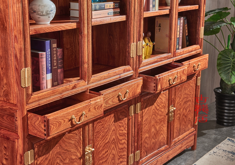 Boutique phòng học nóng đồ nội thất tủ sách gỗ gụ châu Phi huanghuali hedge trôi gỗ hồng mộc bốn cửa lưu trữ giá - Bộ đồ nội thất giường ngủ gỗ