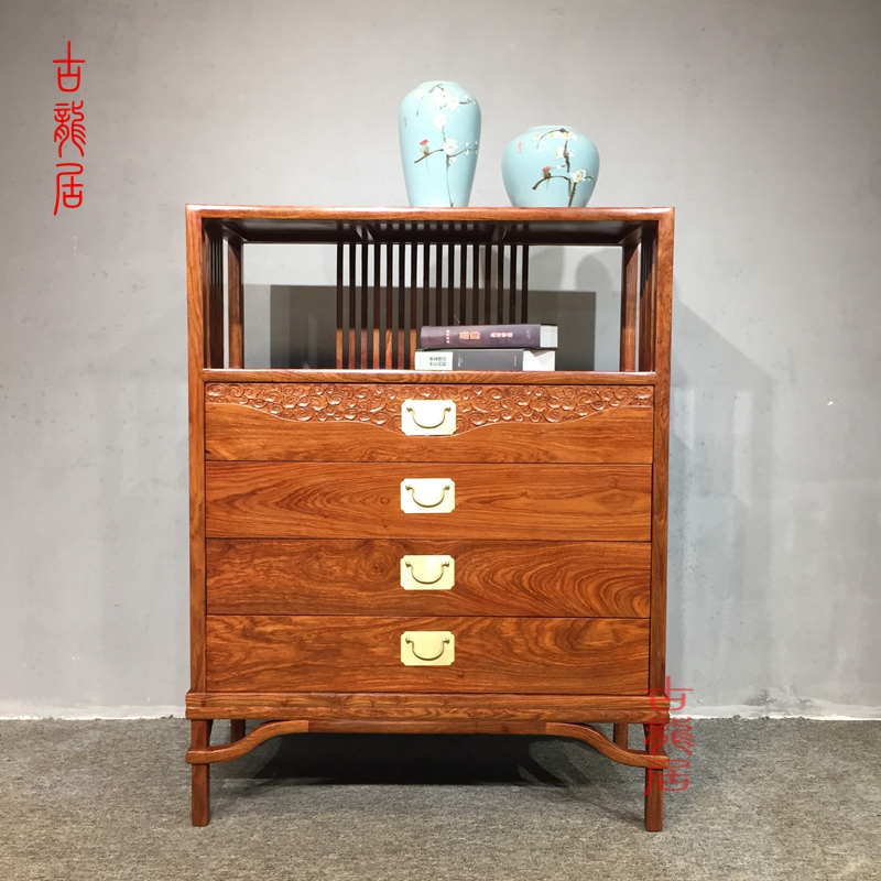 Ancient Longhu Red Wood Furniture Four Bucket Cabinets Flowers Pear Wood Tinged Hedgehog Purple Sandalwood Storage Cabinet Chinese bedroom solid wood storage cabinet