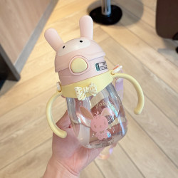 Children's Straw Cup with Portable Handle and Scale, Learning Drinking Cup, Summer Baby Carrier Bottle, Kindergarten Special Water Bottle